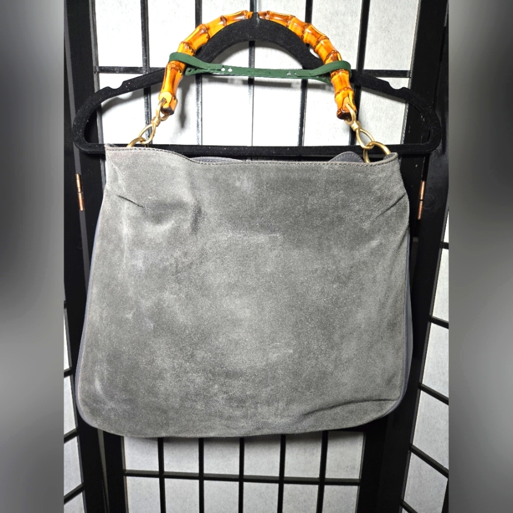 SOLD Gucci GM Bamboo Shoulder Bag Suede Leather 2Way Gray